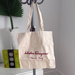 Salvatore Ferragamo Beige Tote with Red Logo